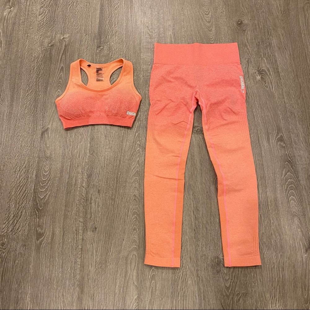 Gymshark Ombré Peach Coral Sports Bra & Legging